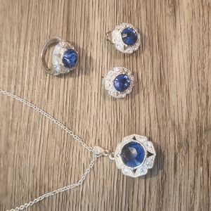 Avon Sapphire and Diamond Silver Set